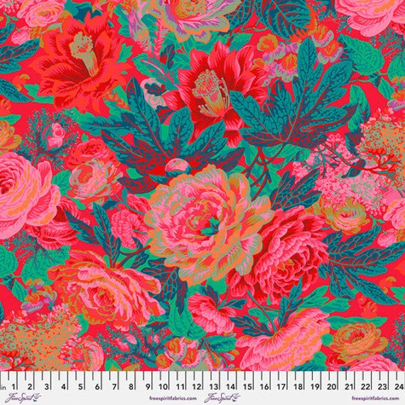 Floral Burst in Red, Kaffe Fassett Collective, Feb 2023, FreeSpirit Fabrics, sold by the 1/2 yard or the yard