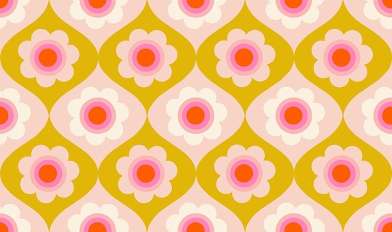 Trinketry, Retro Flowers, in Goldenrod, By Melody Miller, RS0114 14,  RUBY STAR SOCIETY, sold by the yard