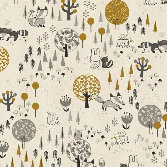 Omatsuri Nakama, Kitsunekun to Tomodachi, Black Unbleached Metallic Fabric, HO300-BK4UM, Cotton and Steel, Sold by the 1/2 yard or the yard