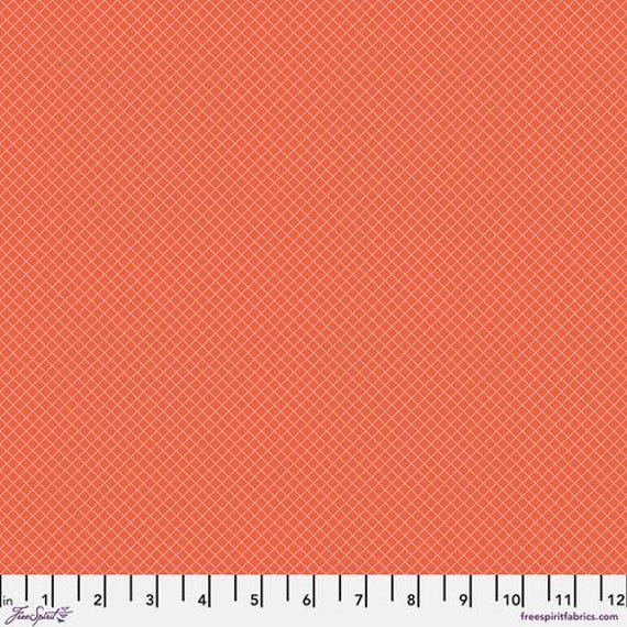 On the Grid, in Salmon Tula Pink, True Colors, 100% cotton, sold by the yard