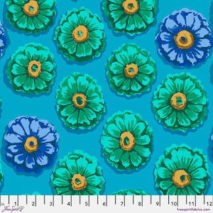 Kaffe- 85 And Fabulous, by Kaffe Fassett, Zinnia, in Blue, Free Spirit Fabrics, sold by the 1/2 yard or the yard