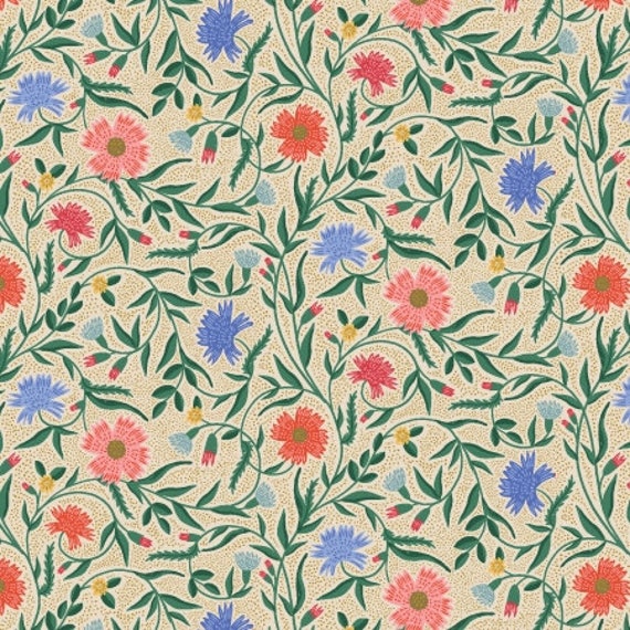 Vintage Garden, Aster, Cream Metallic Fabric, RP1002-CR1M, By Riffle Paper Co, Cotton & Steel, sold by the 1/2 yard or the yard