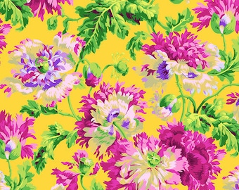 Garden Party, en jaune, PWPJ020, février 2024, par Brandon Mably, Kaffe Fassett Collective, FreeSpirit, vendu par 1/2 mètre ou mètre