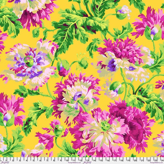 Garden Party, in Yellow , PWPJ020, February 2024, by Brandon Mably, Kaffe Fassett Collective, FreeSpirit, sold by the 1/2 yard or the yard