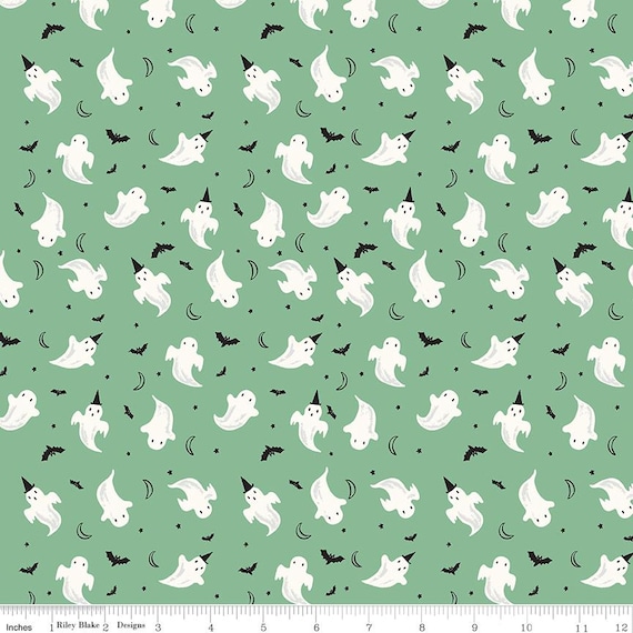 Frank and Friends, Ghosts, in Green, by My Mind's Eye, Riley Blake designs, sold by the yard