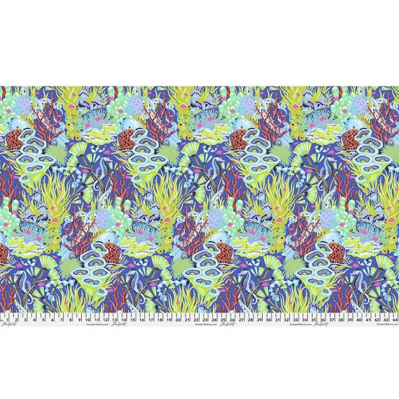 Floral Reef, Reef What You Sew, in Marine, By Tula Pink, PWTP264.Marine, FreeSpirit Fabrics, sold by the yard