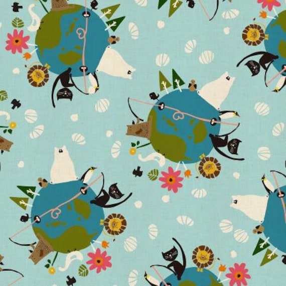 NM100-SK1U Kawaii Nakama - Nakayoshi - Sky Unbleached Fabric- Cotton and Steel- RJR- Sold by the yard cut continuous