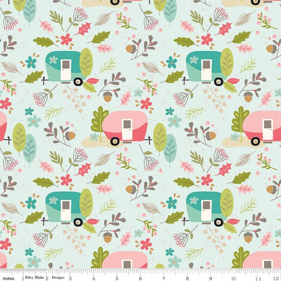 Glamp Camp Trailers Mint,  C12350-MINT, By My Mind's Eye, for Riley Blake Designs, sold by the 1/2 yard or the yard