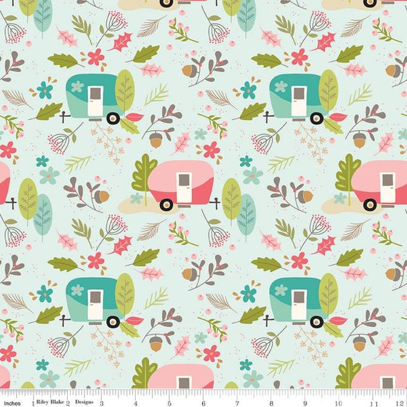 Glamp Camp Trailers Mint,  C12351-MINT, By My Mind's Eye, for Riley Blake Designs, sold by the 1/2 yard or the yard