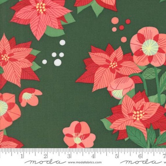 Tiny Christmas, Poinsettia Florals, in Pine, 37130 19, by Lizzy House, for Moda, sold by the yard