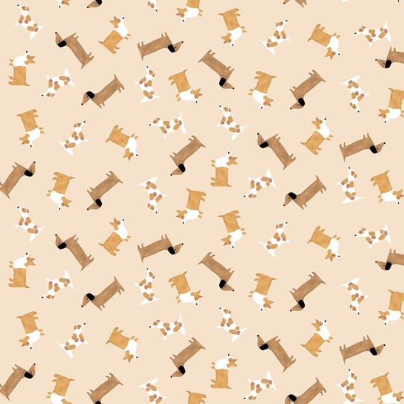 Dear Stella Fabrics, Mutts About You, Wheat Cream, Raise The Woof, sold by the yard