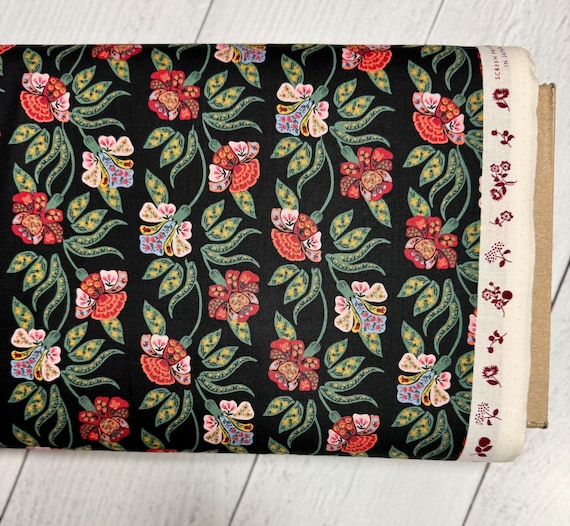 Dahlia, RP1608-BK1 Dahlia, Posy, Black Fabric, Rifle Paper Co, Cotton+Steel, sold by the yard