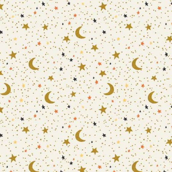 Halloween,  October Night, Cream Metallic Fabric, RP1305-CR3M, Rifle Paper Co, Cotton+Steel, sold by the 1/2 yard or the yard