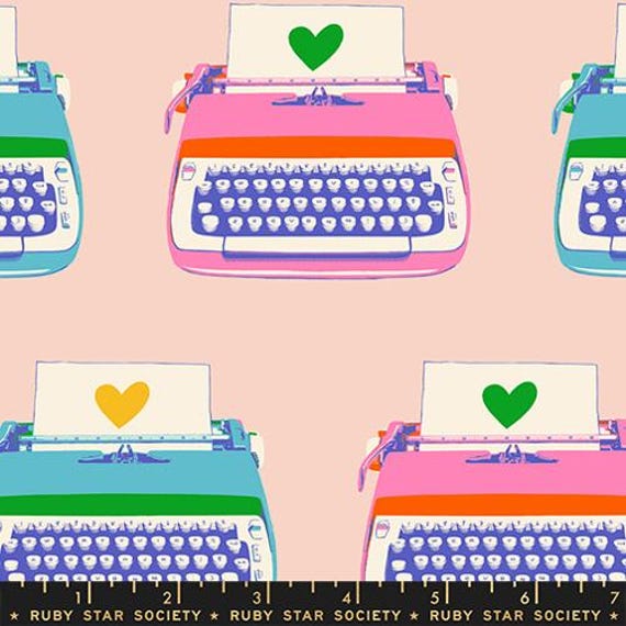 Best Day Ever, Typewriters, in Vintage Pink, RS0104 13, By Melody Miller, Ruby Star Society, Moda, sold by the yard
