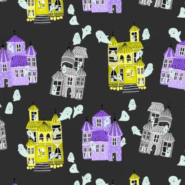 Bring Your Own Boos - Ghost Hosts - Spooky Black Fabric- CC300-SB2- Cotton and Steel- Sold by the 1/2 yard or the yard