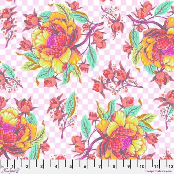 Untamed, By Tula Pink,Peony for Your Thoughts, in Lunar sold by the 1/2 yard or the yard