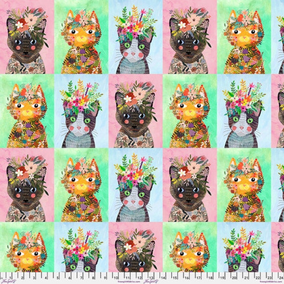 Floral Pets, More Floral Kitties, in multi-colors, PWMC047.XMULTI, By Mia Charro, for FreeSpirit Fabrics, sold by the 1/2 yard or the yard