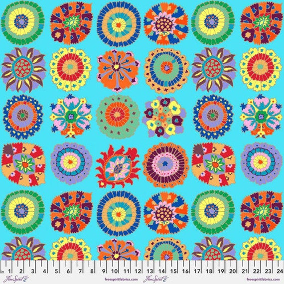 Carpet Cookies Sky Fabric, Kaffe Fassett Collective, Feb 2023, FreeSpirit Fabrics, sold by the 1/2 yard or the yard