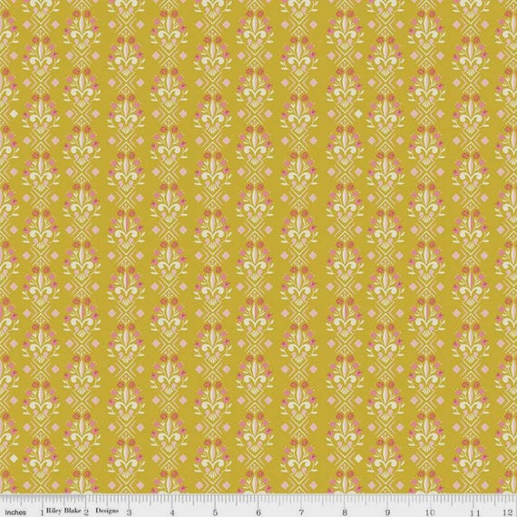 Beauty and the Beast, Fleur-de-lis, C9535, in Gold, Riley Blake Designs, Quilting Cotton Fabric, sold by the yard