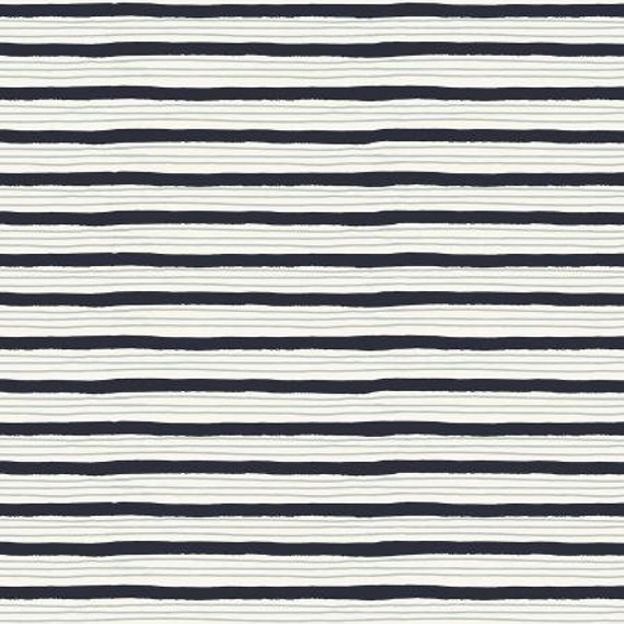 Wallflower - Painterly Stripes - Navy Blue Fabric, HJ304-NA5, Cotton + Steel, RJR, Sold by the 1/2 yard or the yard