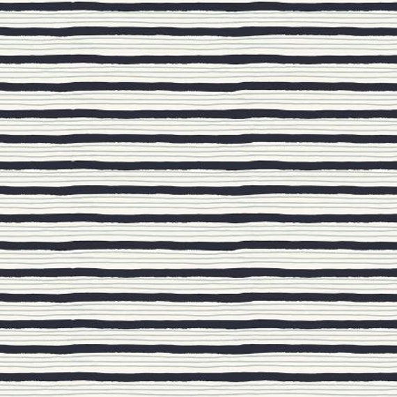 Wallflower - Painterly Stripes - Navy Blue Fabric, HJ304-NA5, Cotton + Steel, RJR, Sold by the 1/2 yard or the yard