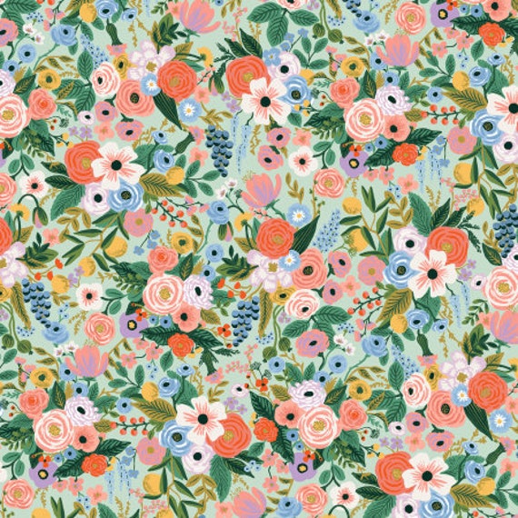 Orchard,  Garden Party, Petite Garden Party, mint Fabric, RP104-MI8 By Rifle Paper Co, Cotton + Steel, sold by the 1/2 yard or the yard