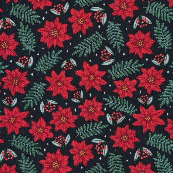 Winter Wonderland, POINSETTIA PARADE, By Helen Bowler, Could9 Organic Fabric, sold by the 1/2 yard or the yard