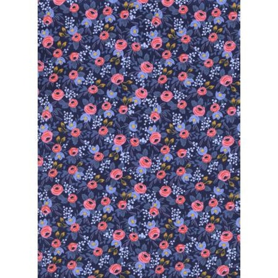 Les Fleurs - Rosa - Navy Fabric- AB8004-002 - Rifle Paper Co- Cotton and Steel/RJR- Sold by the 1/2 yard or the yard