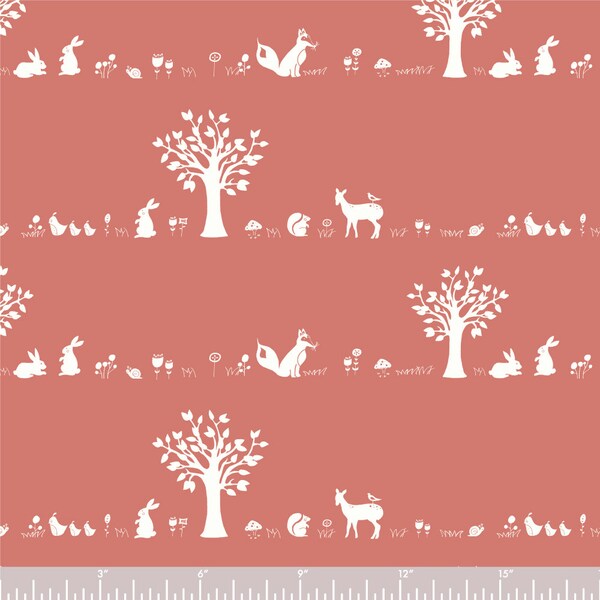 Birch Organic Cotton Poplin, Storyboek Drie- Forest Friends BIFK-SD-05-Cora, Coral Red by Jay-Cyn Designs- sold by the 1/2 yard or the yard