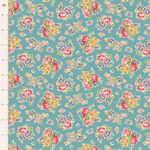 Jubilee, Sue, in Teal, TIL100559-V15, by Tone Finnanger, For Tilda Fabrics, sold by the 1/2 yard or the yard