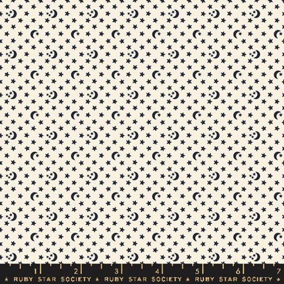 Ooh Lucky Lucky, Moon and Stars Blenders, in White/Black, RS4118 11, By Alexia Abegg, for Ruby Star, sold by the 1/2 yard or the yard