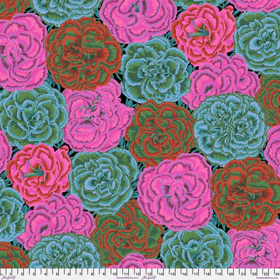 Picotee Carnations, Dark, August 2025 Collection, by Brandon Mably, Kaffe Fassett Collective, PWPJ133, FreeSpirit Fabrics, sold by the yard