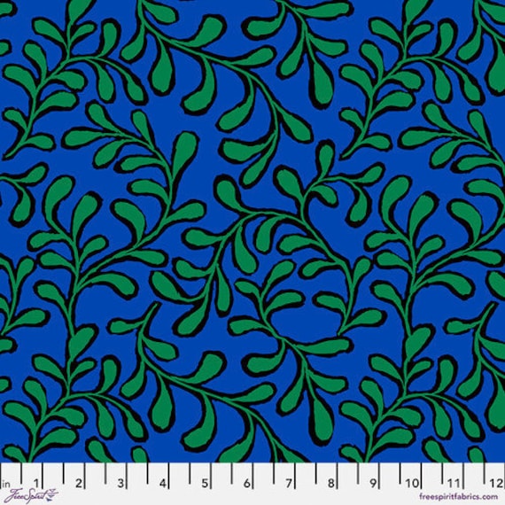 Twig, in Blue, Kaffe Fassett Collective, Feb 2023, FreeSpirit Fabrics, sold by the 1/2 yard or the yard