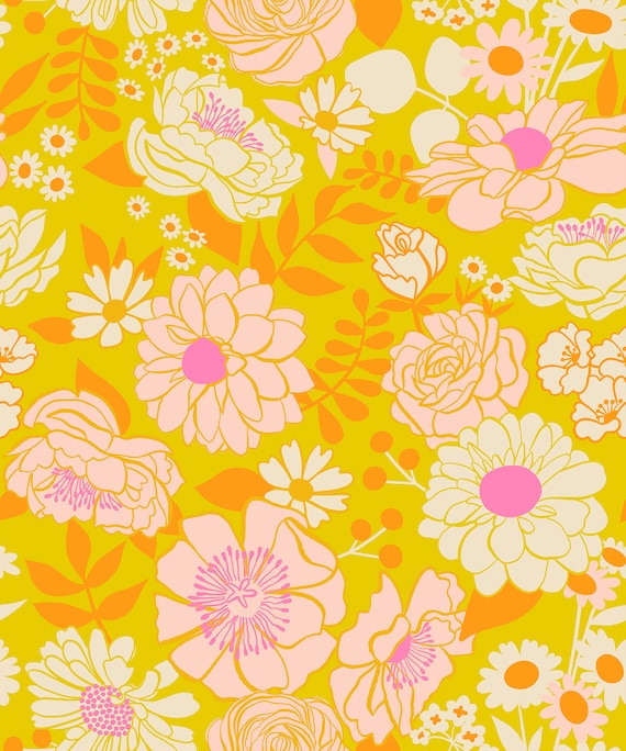 Rise And Shine, Morning Bloom, in Golden Hour, RS0077 12, Ruby Star, sold by the 1/2 yard or the yard