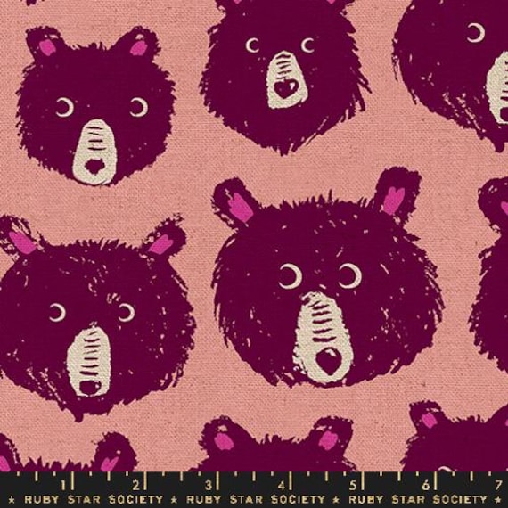 Teddy And The Bears, CANVAS, in Peach Fizz, By Sarah Watts, Ruby Star Society, sold by the 1/2 yard or the yard