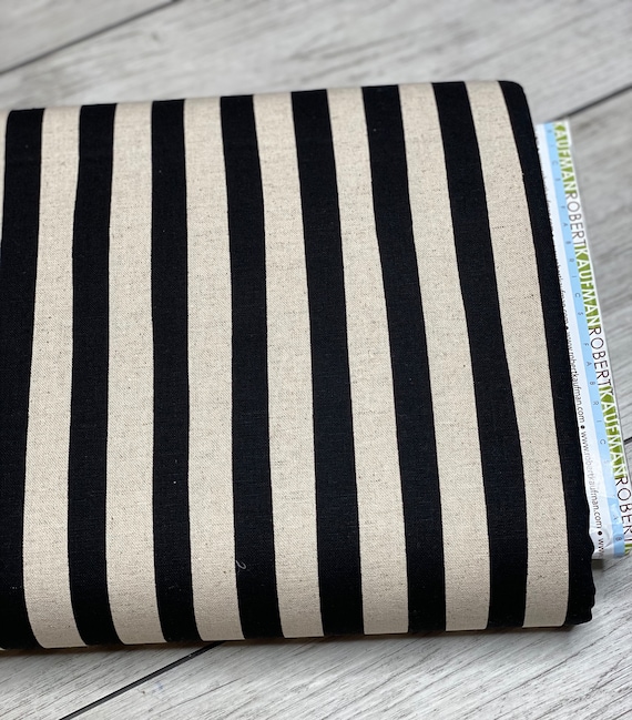 Sevenberry: Canvas Natural Stripes, SB-88187D3-9 BLACK by Sevenberry, Sold by the 1/2 yard or the yard