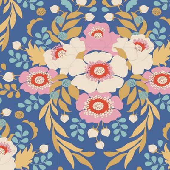 Jubilee, Anemone Blue, by Tone Finnanger, TIL100550-V15, For Tilda Fabrics, sold by the 1/2 yard or the yard