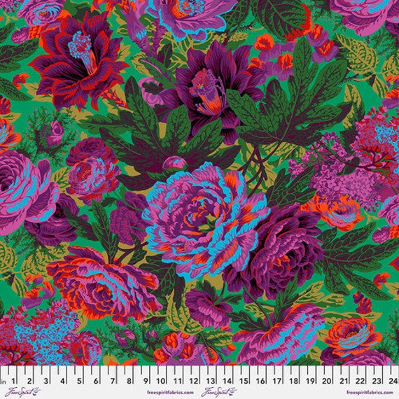 Floral Burst, in Green, Kaffe Fassett Collective, Feb 2023, FreeSpirit Fabrics, sold by the 1/2 yard or the yard