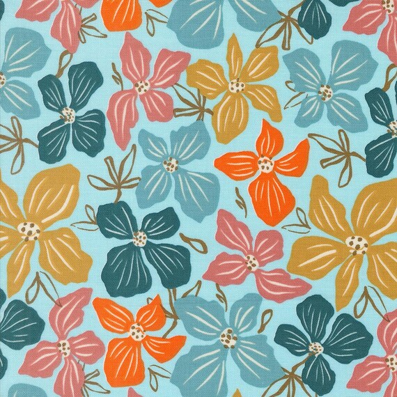 Things Above, Block Florals, in Waterfall, By Fancy That Design House, 45610 24, Moda, sold by the yard