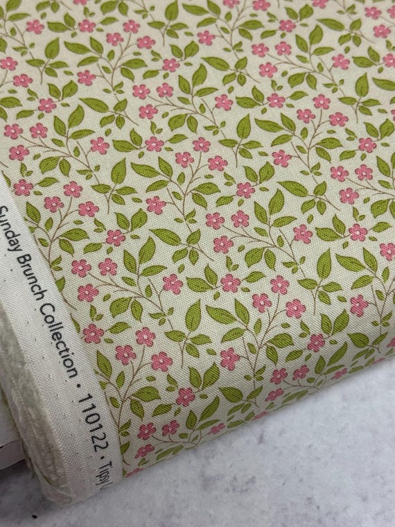 Sunday Brunch, Tipsy, in Cream and Pink, Tilda Fabrics, by Tone Finnanger, sold by the yard