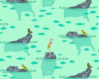 My Hippos Don't Lie, in Spirit, Everglow by Tula Pink, for FreeSpirit Fabrics, sold by the 1/2 yard or the yard, 100% Cotton