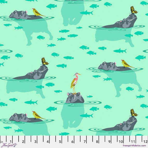 My Hippos Don't Lie, in Spirit, Everglow by Tula Pink, for FreeSpirit Fabrics, sold by the 1/2 yard or the yard, 100% Cotton