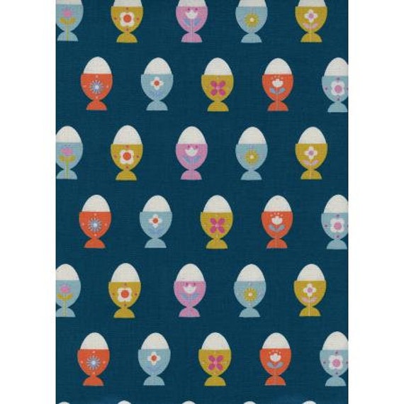Welsummer - Egg Cups - Navy Unbleached Cotton Fabric-K3056-001- Cotton and Steel- RJR- Sold by the 1/2 yard or the yard