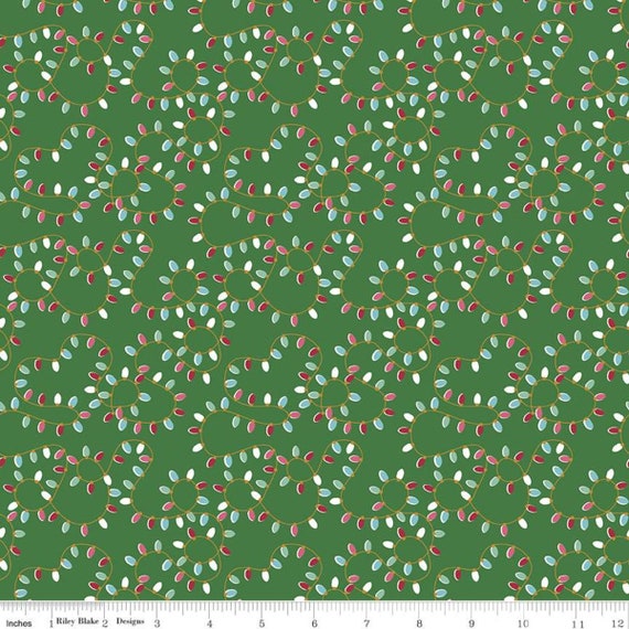 Christmas Adventure, Green lights, SC10733-GREEN, by Beverly McCullough, for Riley Blake, sold by the 1/2 yard or the yard