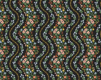 Dahlia, RP1603-BK1M, Wildwood Vines, Black Metallic Fabric, Rifle Paper Co, Cotton+Steel, sold by the yard