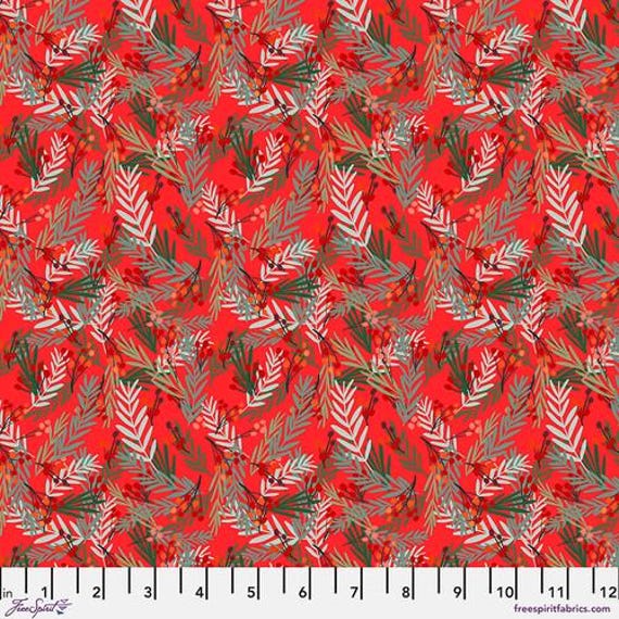 Christmas Spirit, Deli Barries, in Red, By Mia Charro, FreeSpirit, sold by the 1/2 yard or the yard