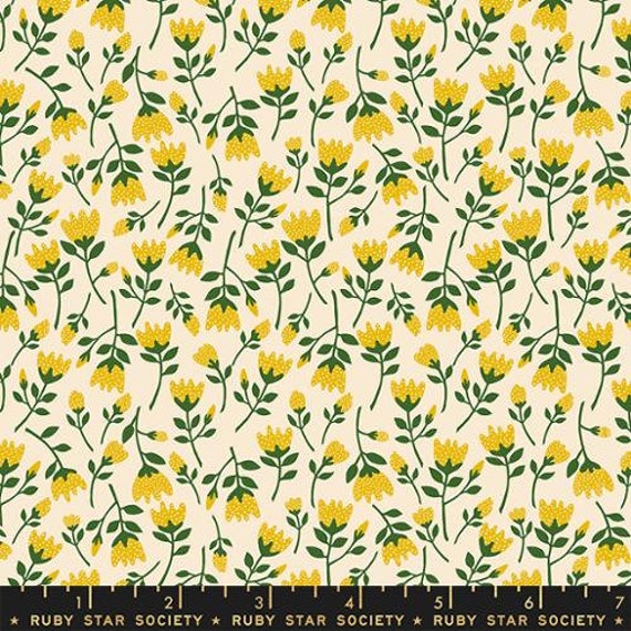 Verbena, Verbena Roses, in Goldenrod, RS6037 12, Ruby Star,By Jen Hewett, sold by the 1/2 yard or the yard