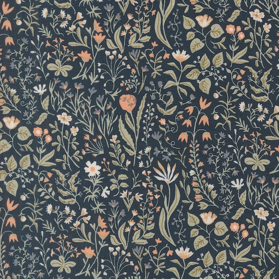 Rainier, flowers, in Deep Sea, 38141 13, by Jessica Rose, Moda, sold by the yard