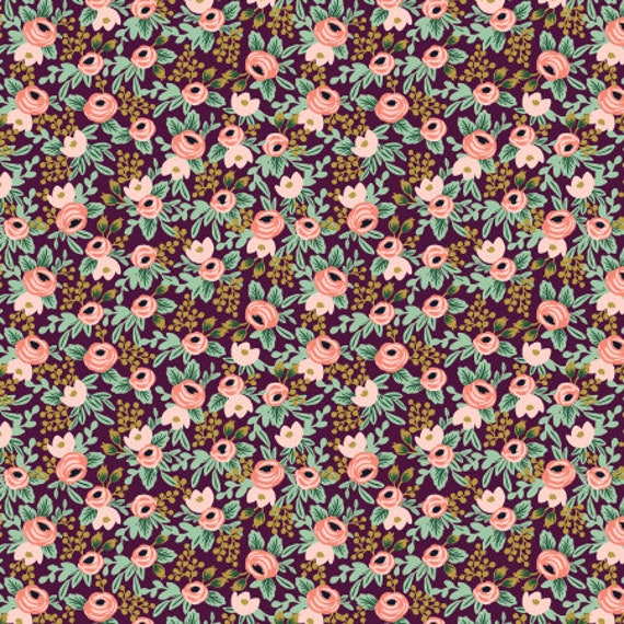 Orchard,   Garden Party, Rosa, Currant Fabric, RP305-CU8, By Rifle Paper Co, Cotton + Steel, sold by the 1/2 yard or the yard