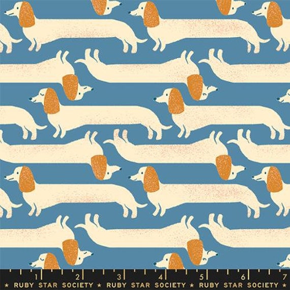 Dog Park, Long Dog, in Chambray, RS2096 12, by Sarah Watts, Ruby Star, sold by the 1/2 yard or the yard
